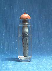 Side view Inside painted Chinese Snuff Bottle, showing how poorly hollowed. John Neville Cohen