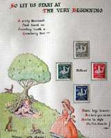 Watercolour painting by Richard Hillman. Stamp album, John Neville Cohen